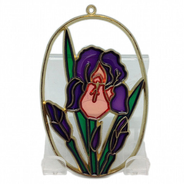 Oval Sun Catcher with Purple Iris - ScandinavianGiftOutlet