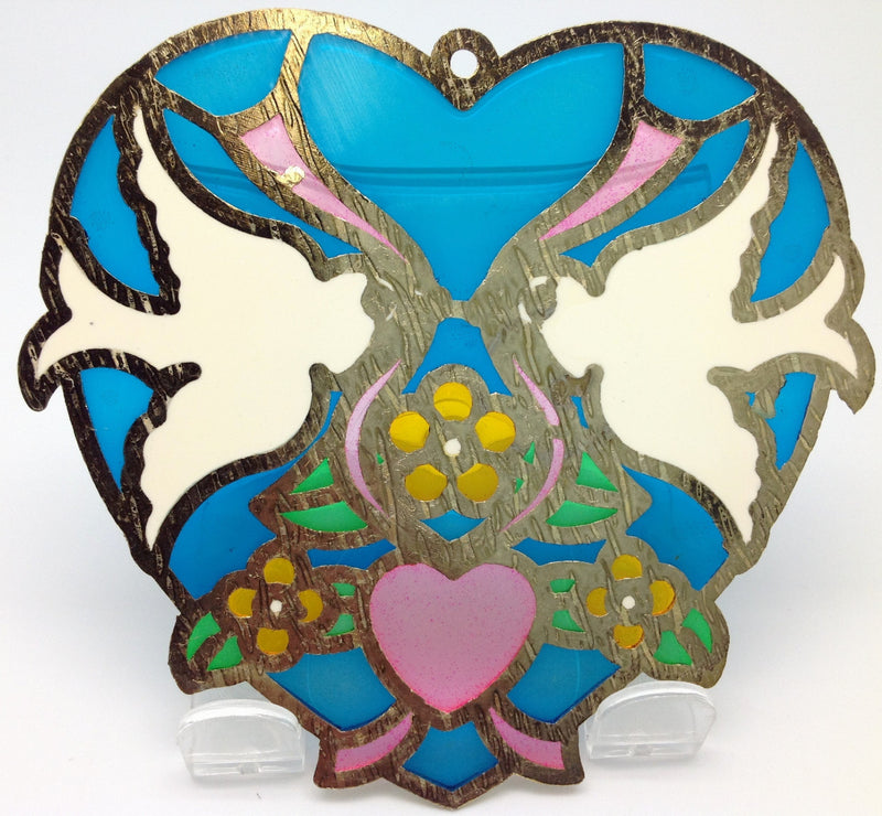 Blue Heart Shaped Sun Catcher with Kissing Lovebirds - ScandinavianGiftOutlet