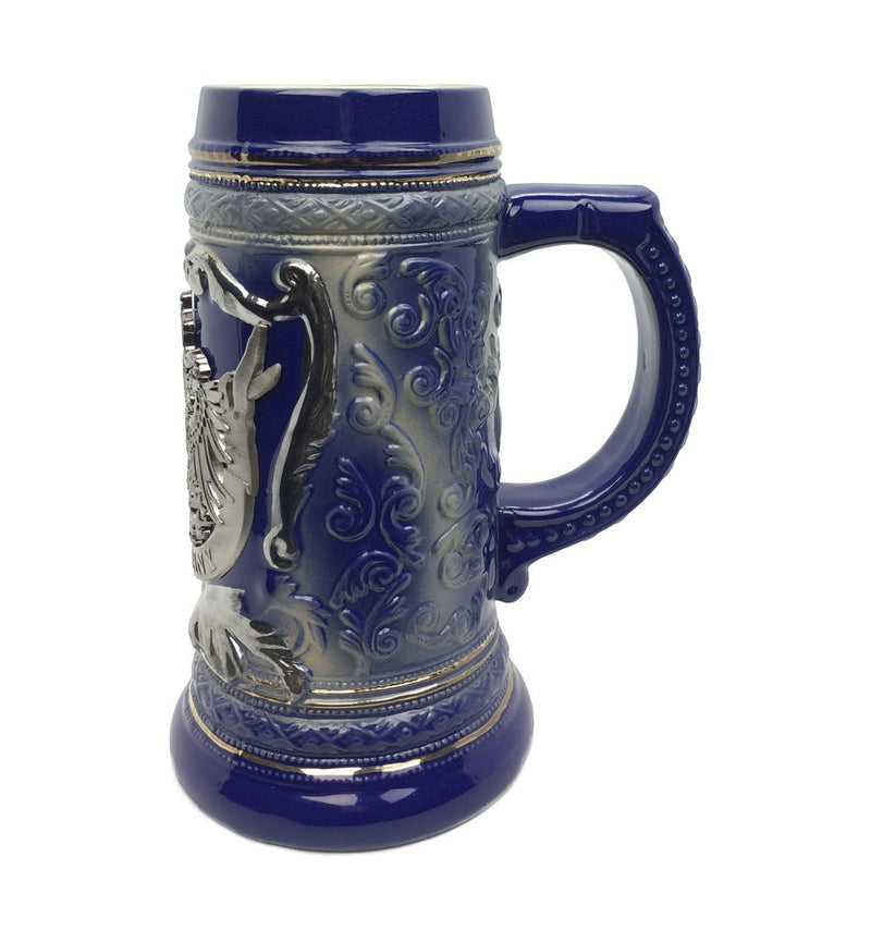 .75L German Eagle Metal Medallion Engraved Ceramic Beer Stein - ScandinavianGiftOutlet