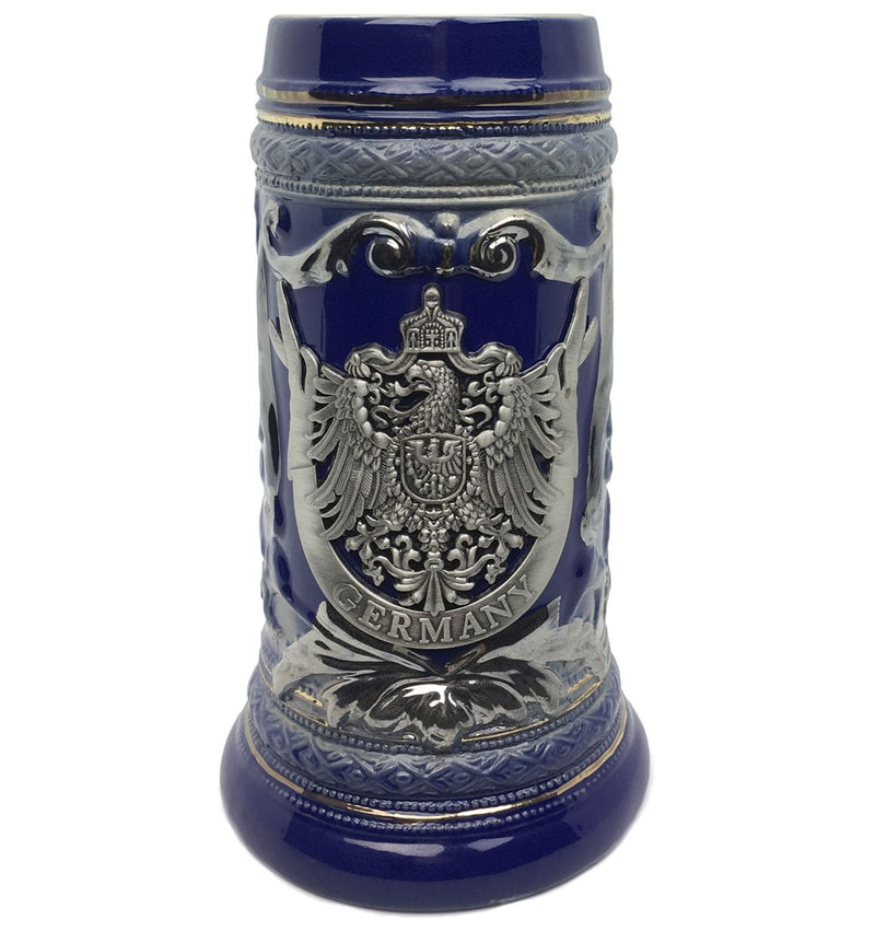 .75L German Eagle Metal Medallion Engraved Ceramic Beer Stein - ScandinavianGiftOutlet