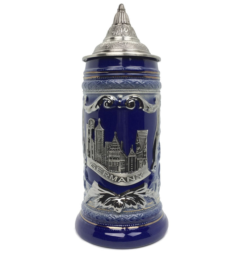 German Village Medallion .75L Engraved Stein Mug with Lid - ScandinavianGiftOutlet