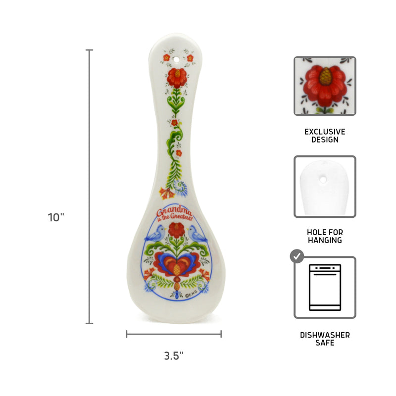 "Grandma is the Greatest" Porcelain Spoon Rest with Birds Artwork