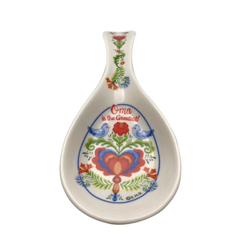 "Oma is the Greatest" Porcelain Spoon Rest with Birds Artwork - ScandinavianGiftOutlet