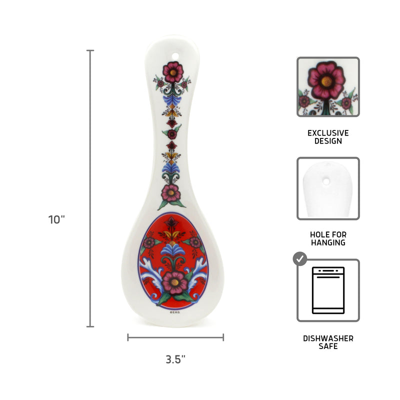 Kitchen Spoon Rest: Rosemaling Red