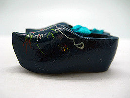 Wooden Shoe Party Favor Blue Clogs w/ Flower Design - ScandinavianGiftOutlet