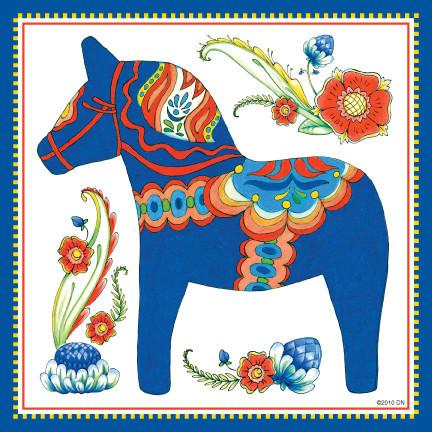 Wall Tile Design Blue Swedish Dala Horse 