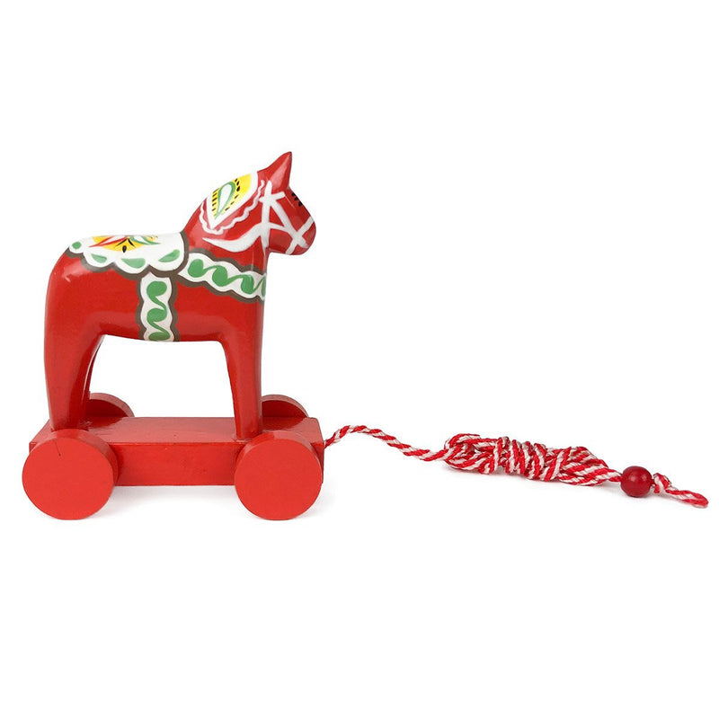 Wooden Dala Horse Pull Toy on a Wood Base